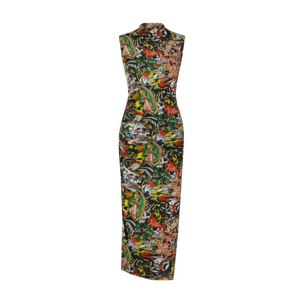 Tattoo Collage Print Mesh Maxi Dress - Image 2